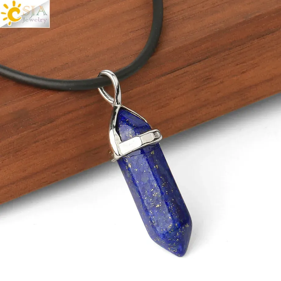 CSJA Crystal Necklaces Natural Gem Stone Quartz Necklace Pendant Chakra Hexagonal Bullet Amethysts Pink Quartz Lapis Lazuli G957