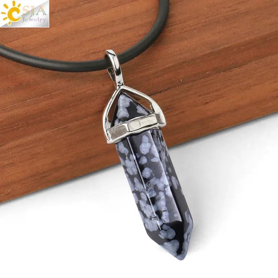 CSJA Crystal Necklaces Natural Gem Stone Quartz Necklace Pendant Chakra Hexagonal Bullet Amethysts Pink Quartz Lapis Lazuli G957