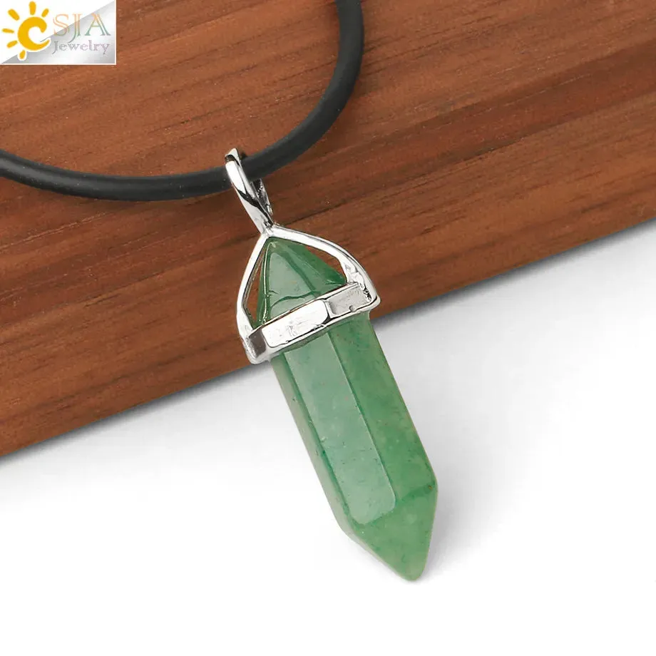CSJA Crystal Necklaces Natural Gem Stone Quartz Necklace Pendant Chakra Hexagonal Bullet Amethysts Pink Quartz Lapis Lazuli G957