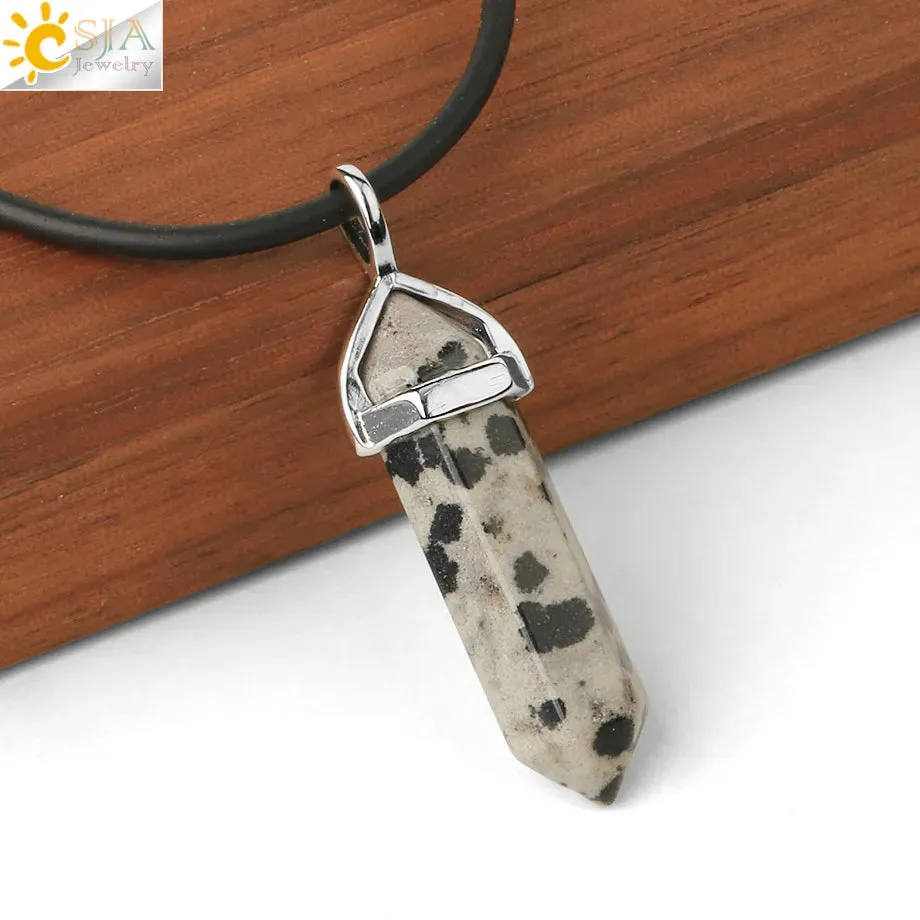 CSJA Crystal Necklaces Natural Gem Stone Quartz Necklace Pendant Chakra Hexagonal Bullet Amethysts Pink Quartz Lapis Lazuli G957