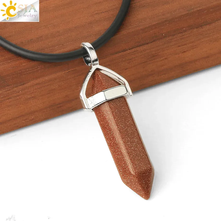 CSJA Crystal Necklaces Natural Gem Stone Quartz Necklace Pendant Chakra Hexagonal Bullet Amethysts Pink Quartz Lapis Lazuli G957