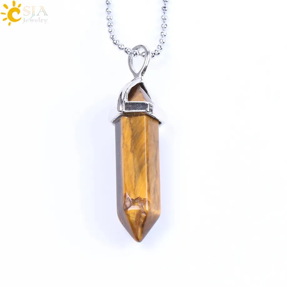 CSJA Crystal Necklaces Natural Gem Stone Quartz Necklace Pendant Chakra Hexagonal Bullet Amethysts Pink Quartz Lapis Lazuli G957