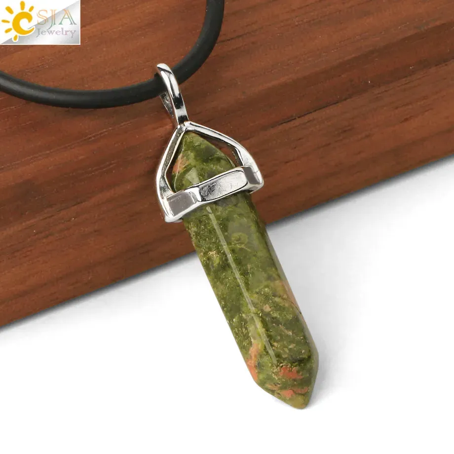 CSJA Crystal Necklaces Natural Gem Stone Quartz Necklace Pendant Chakra Hexagonal Bullet Amethysts Pink Quartz Lapis Lazuli G957