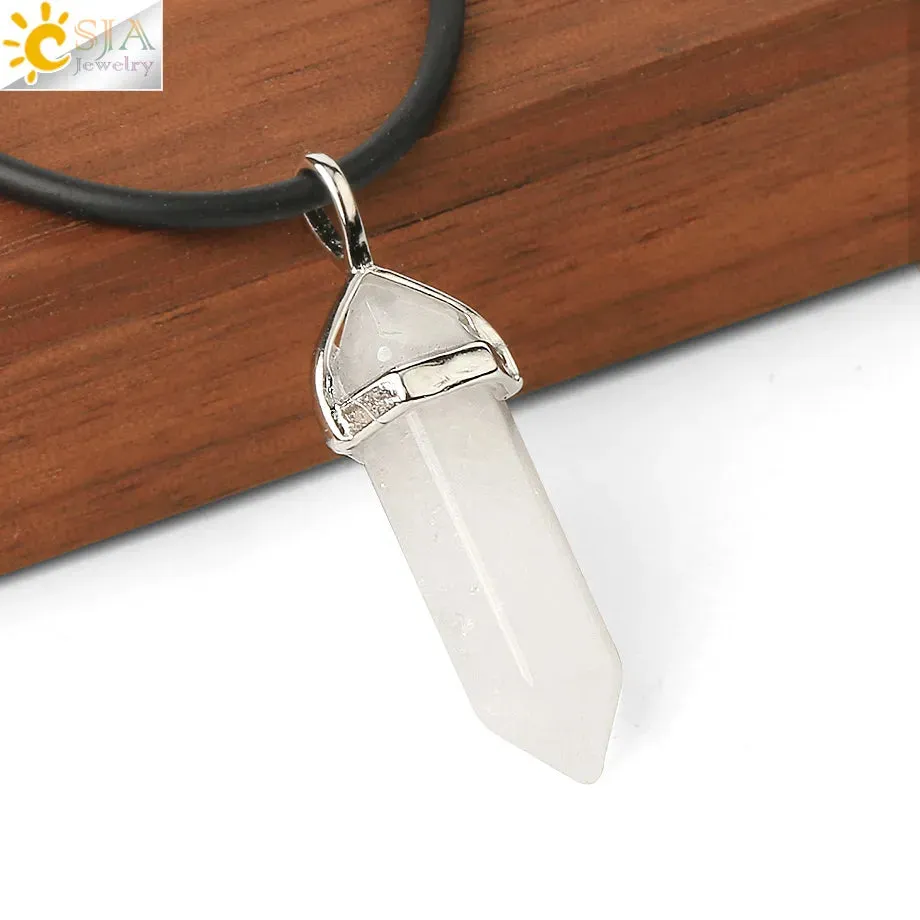 CSJA Crystal Necklaces Natural Gem Stone Quartz Necklace Pendant Chakra Hexagonal Bullet Amethysts Pink Quartz Lapis Lazuli G957
