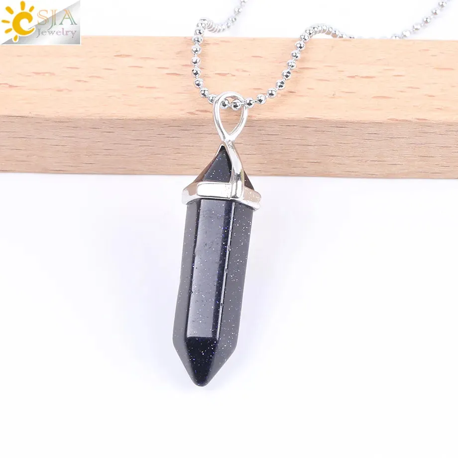 CSJA Crystal Necklaces Natural Gem Stone Quartz Necklace Pendant Chakra Hexagonal Bullet Amethysts Pink Quartz Lapis Lazuli G957