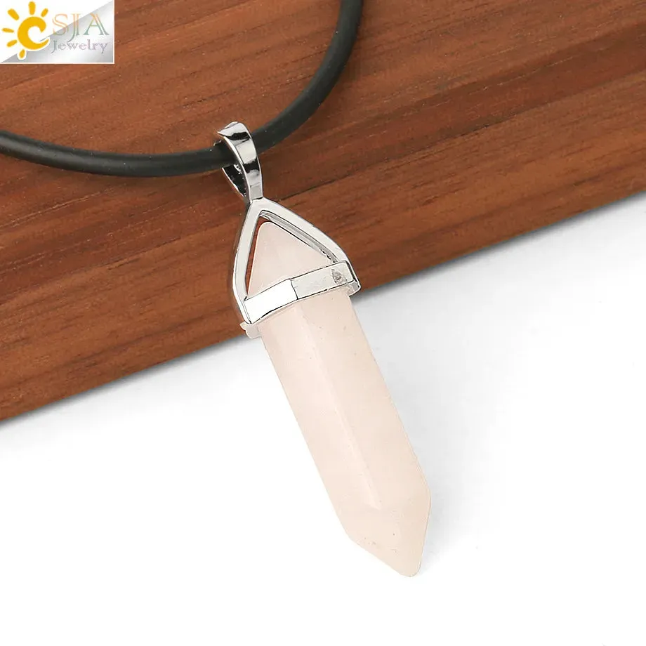 CSJA Crystal Necklaces Natural Gem Stone Quartz Necklace Pendant Chakra Hexagonal Bullet Amethysts Pink Quartz Lapis Lazuli G957