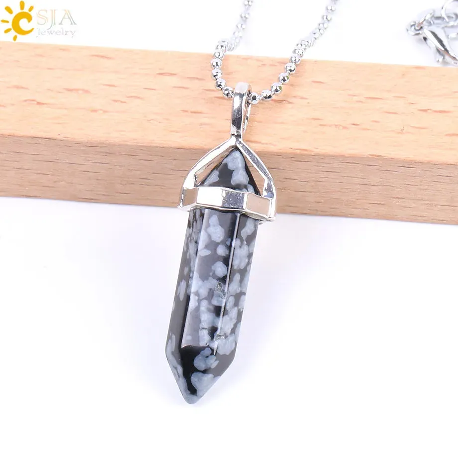 CSJA Crystal Necklaces Natural Gem Stone Quartz Necklace Pendant Chakra Hexagonal Bullet Amethysts Pink Quartz Lapis Lazuli G957