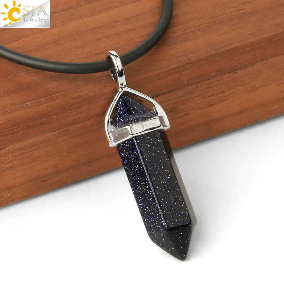 CSJA Crystal Necklaces Natural Gem Stone Quartz Necklace Pendant Chakra Hexagonal Bullet Amethysts Pink Quartz Lapis Lazuli G957