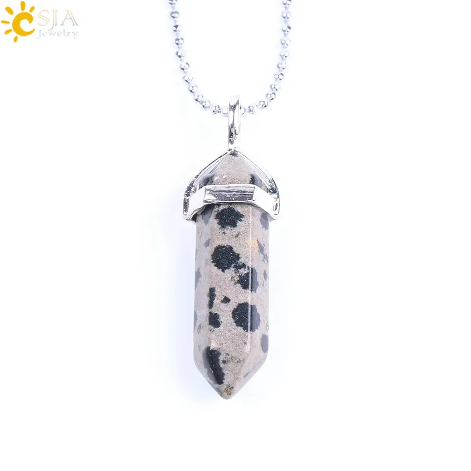 CSJA Crystal Necklaces Natural Gem Stone Quartz Necklace Pendant Chakra Hexagonal Bullet Amethysts Pink Quartz Lapis Lazuli G957