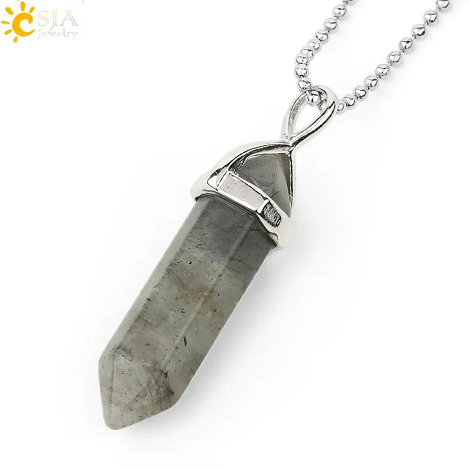 CSJA Crystal Necklaces Natural Gem Stone Quartz Necklace Pendant Chakra Hexagonal Bullet Amethysts Pink Quartz Lapis Lazuli G957