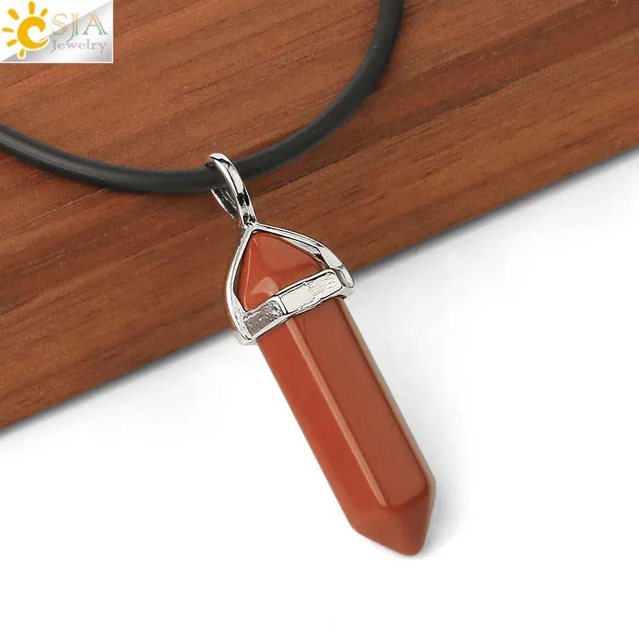 CSJA Crystal Necklaces Natural Gem Stone Quartz Necklace Pendant Chakra Hexagonal Bullet Amethysts Pink Quartz Lapis Lazuli G957