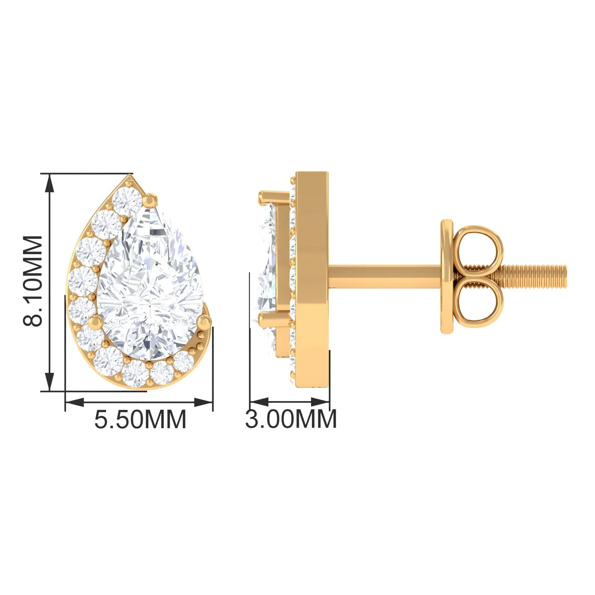 Cubic Zirconia Teardrop Stud Earrings with Screw Back