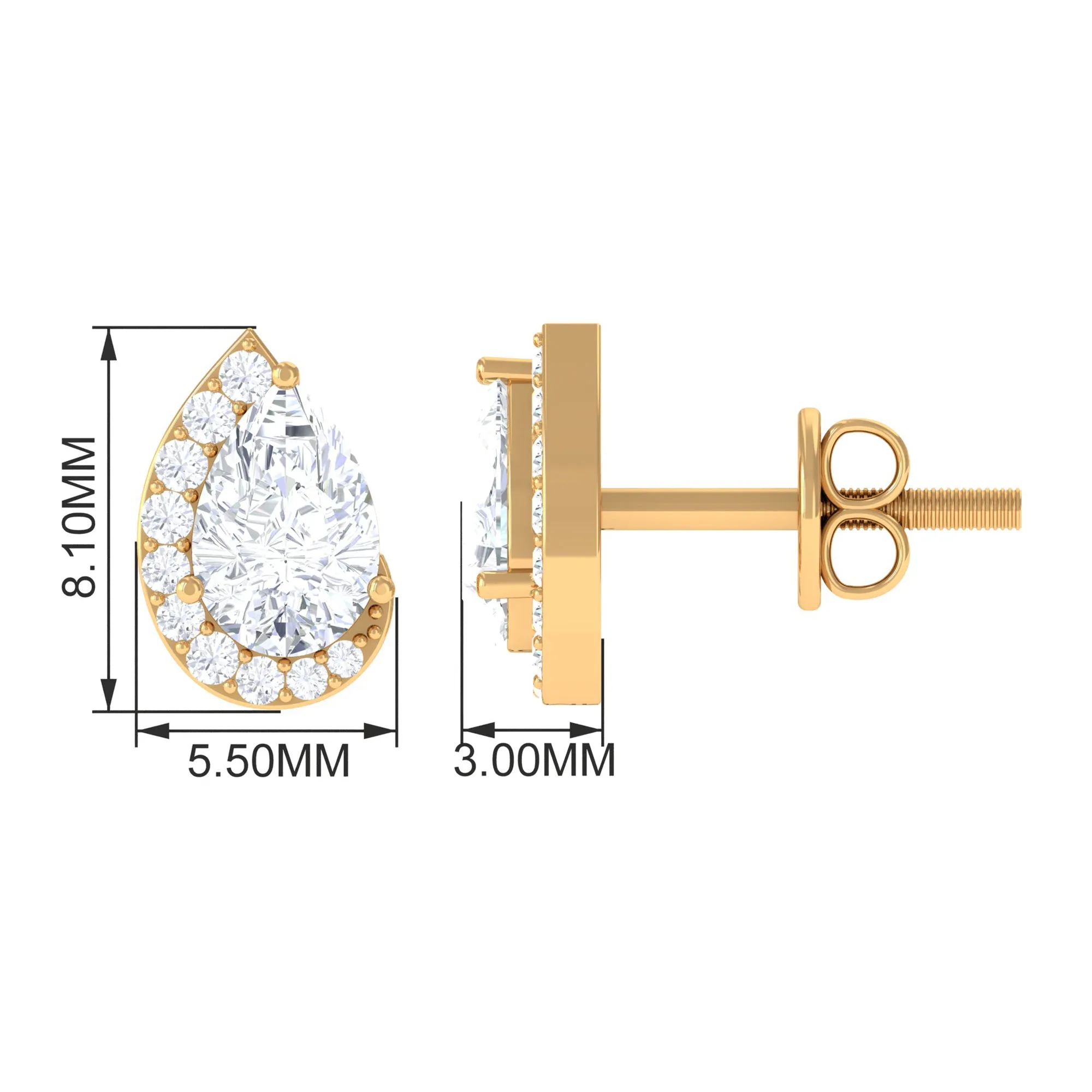 Cubic Zirconia Teardrop Stud Earrings with Screw Back