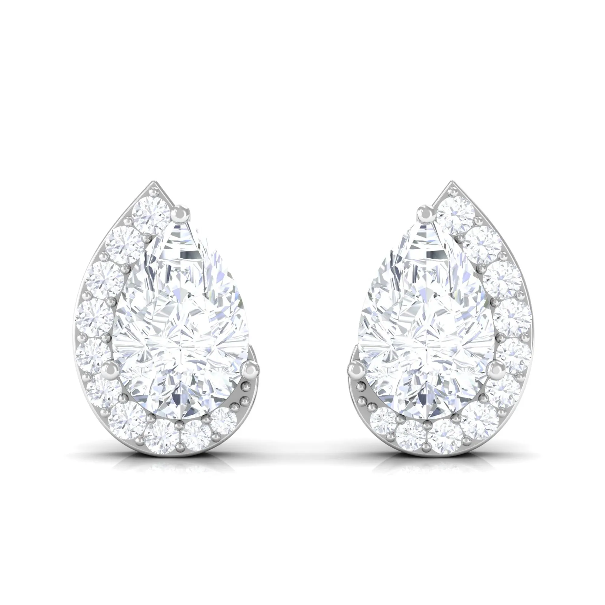 Cubic Zirconia Teardrop Stud Earrings with Screw Back