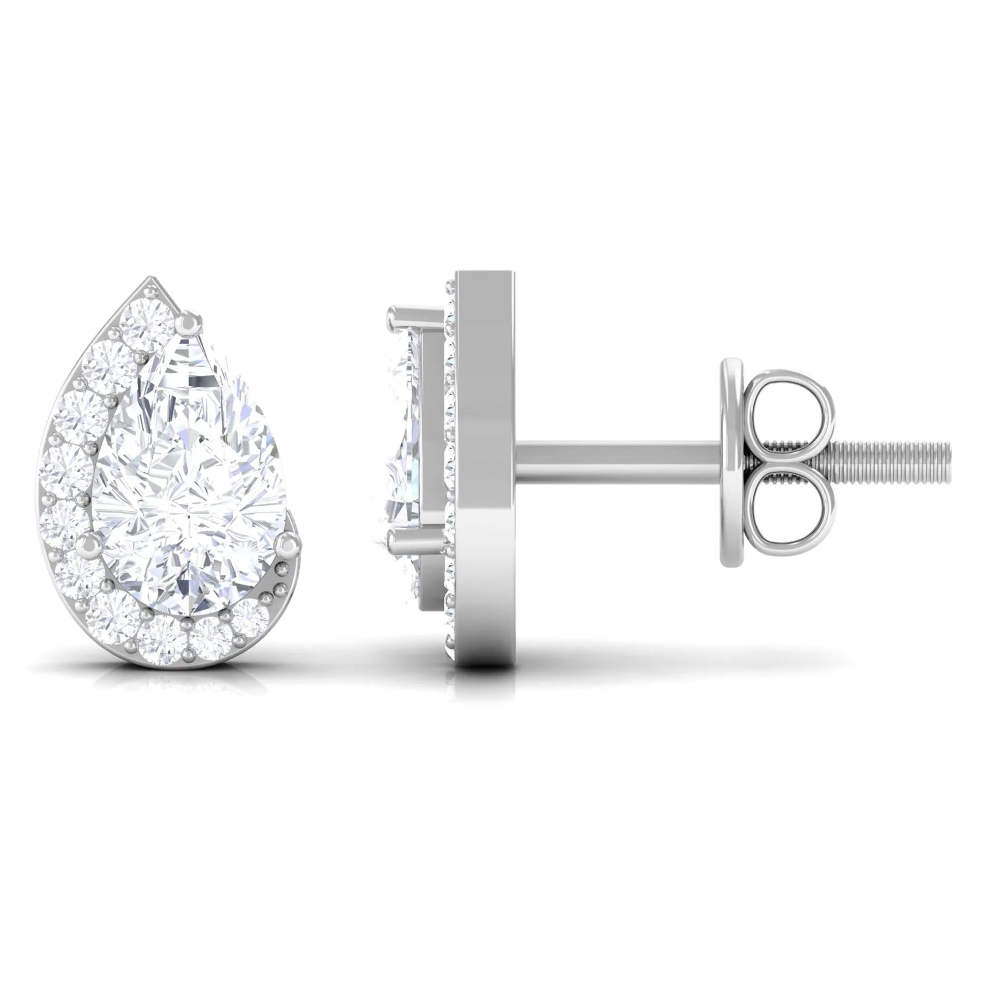 Cubic Zirconia Teardrop Stud Earrings with Screw Back