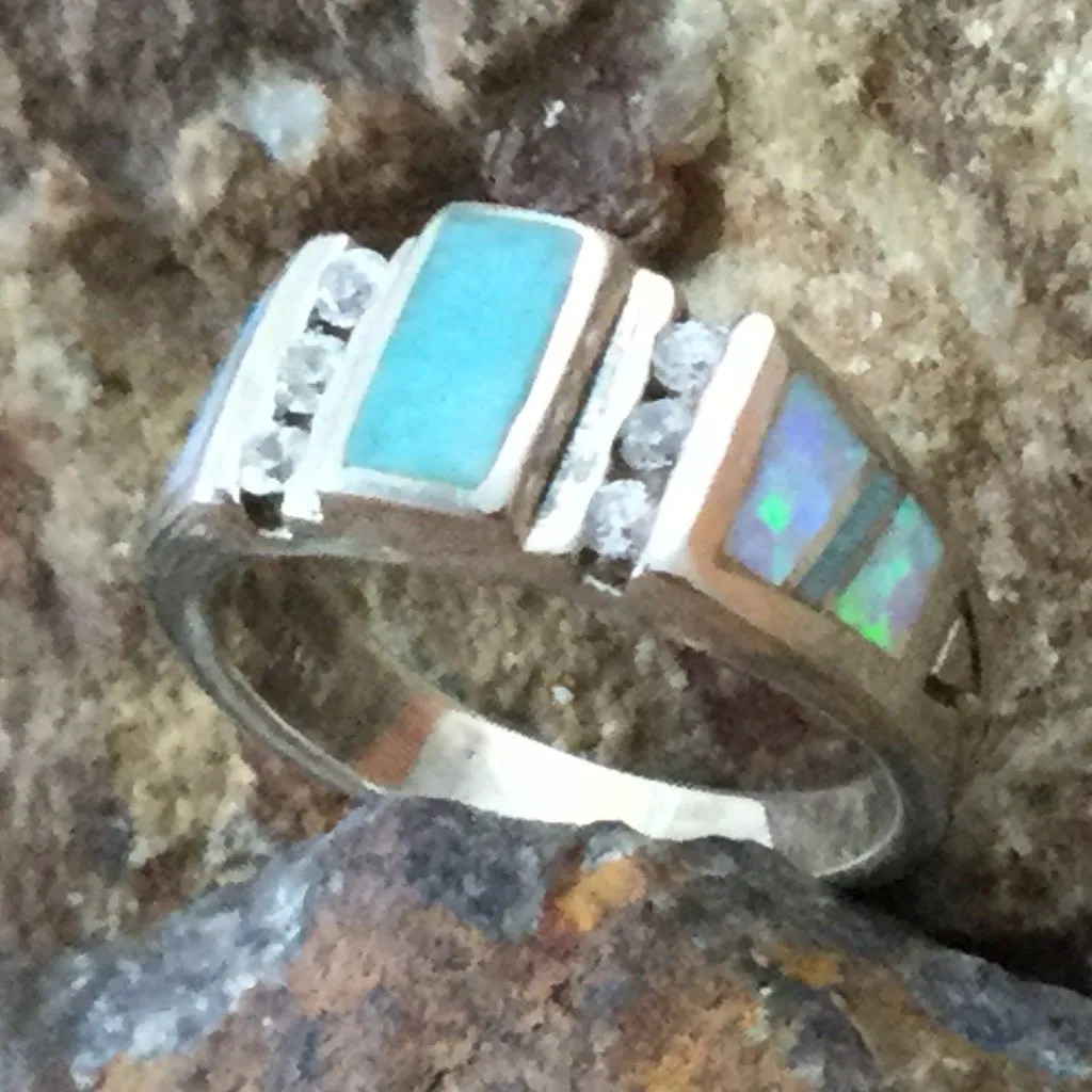 David Rosales Amazing Light Inlaid Sterling Silver Ring w/ CZ