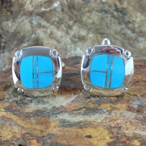David Rosales Arizona Blue Inlaid Sterling Silver Cuff Links