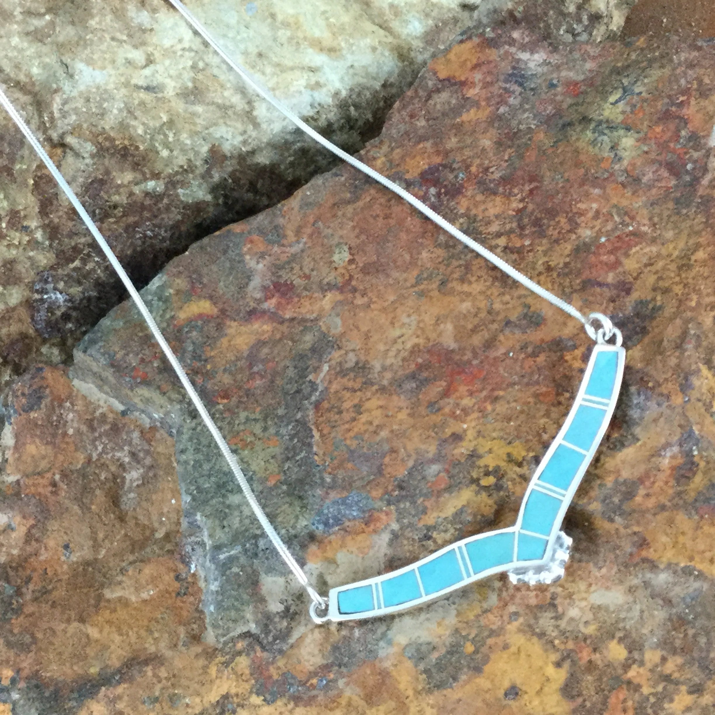 David Rosales Arizona Blue Inlaid Sterling Silver Necklace