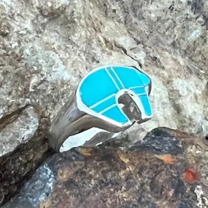David Rosales Arizona Blue Inlaid Sterling Silver Ring Bear