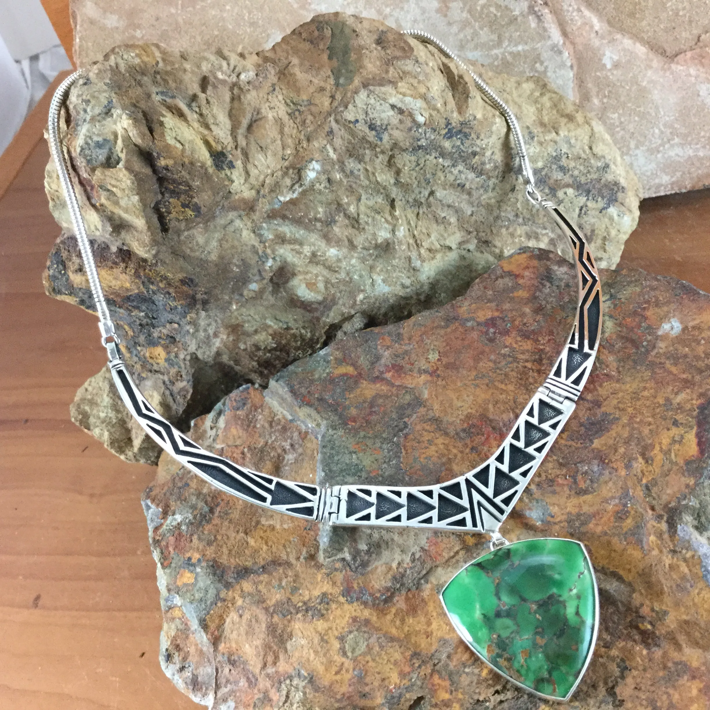 David Rosales Australian Inlaid Variscite Sterling Silver Necklace