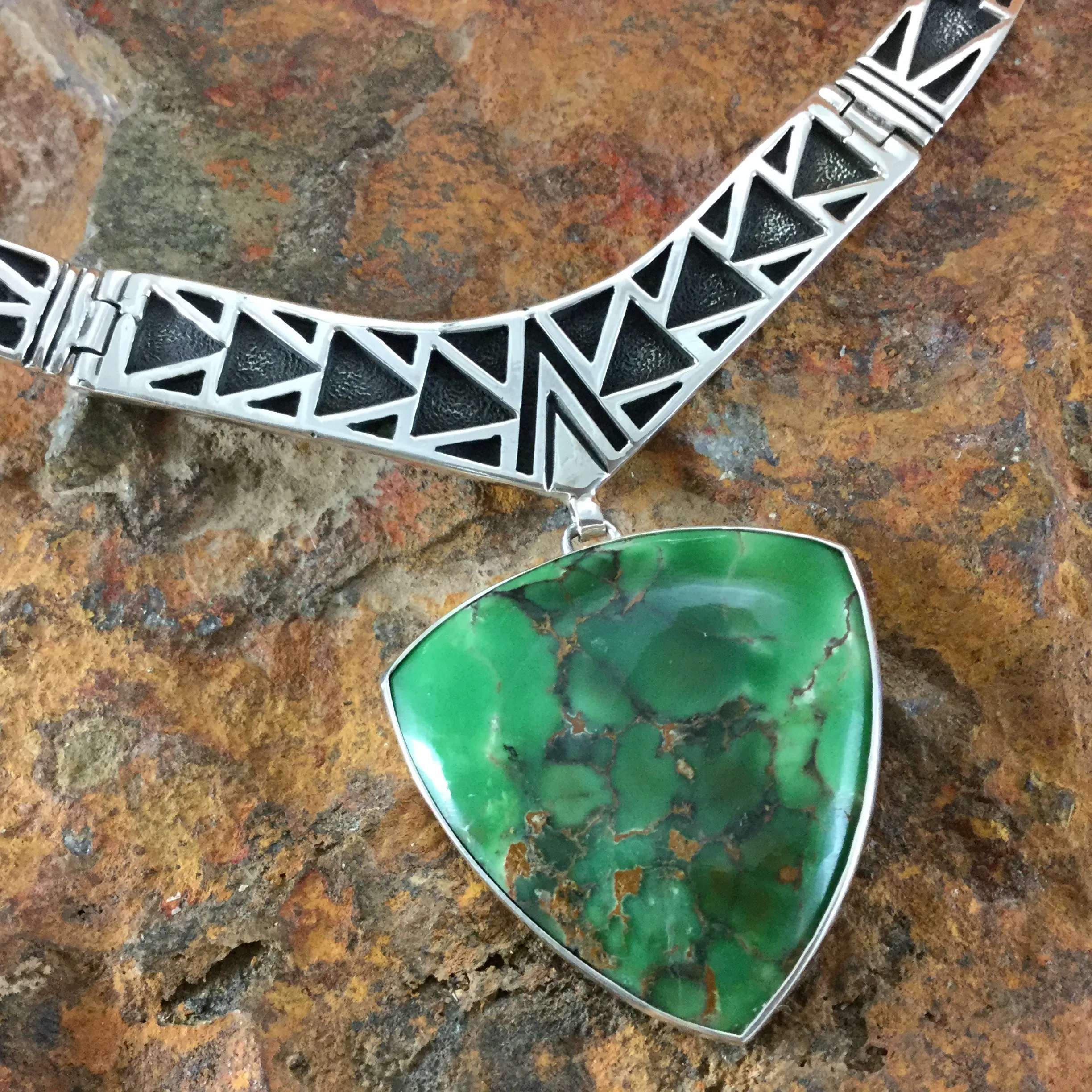 David Rosales Australian Inlaid Variscite Sterling Silver Necklace