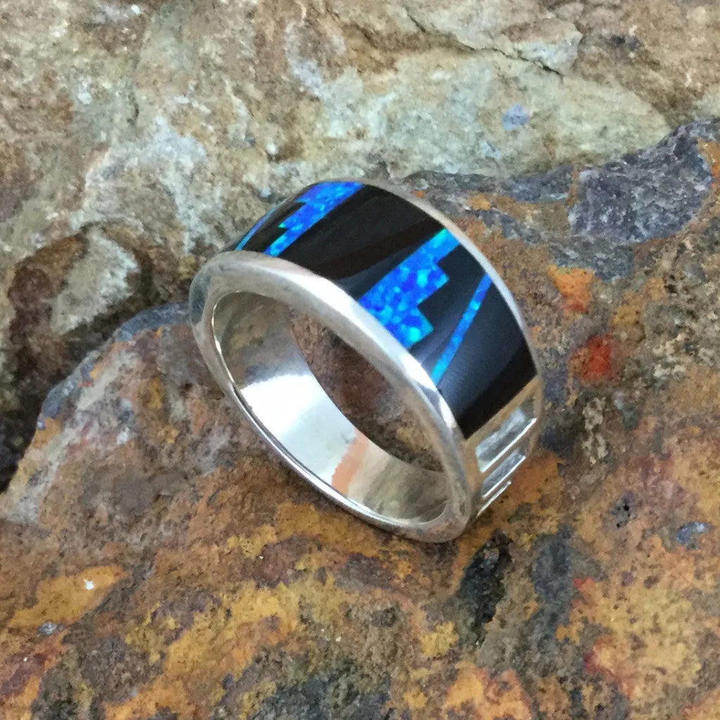 David Rosales Black Beauty Fancy Inlaid Sterling Silver Ring