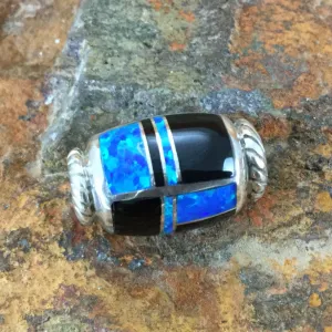 David Rosales Black Beauty Inlaid Sterling Silver Pendant Barrel