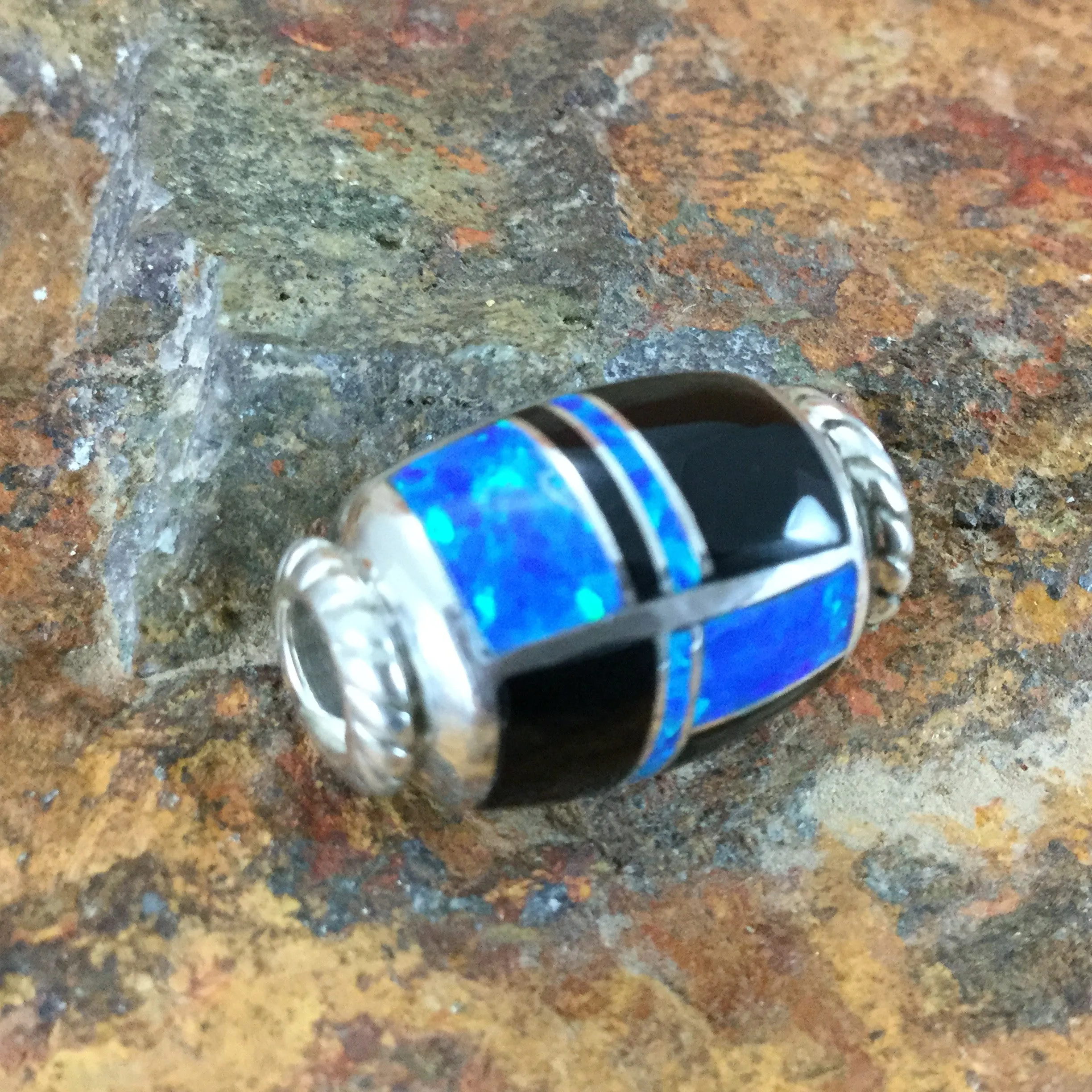 David Rosales Black Beauty Inlaid Sterling Silver Pendant Barrel
