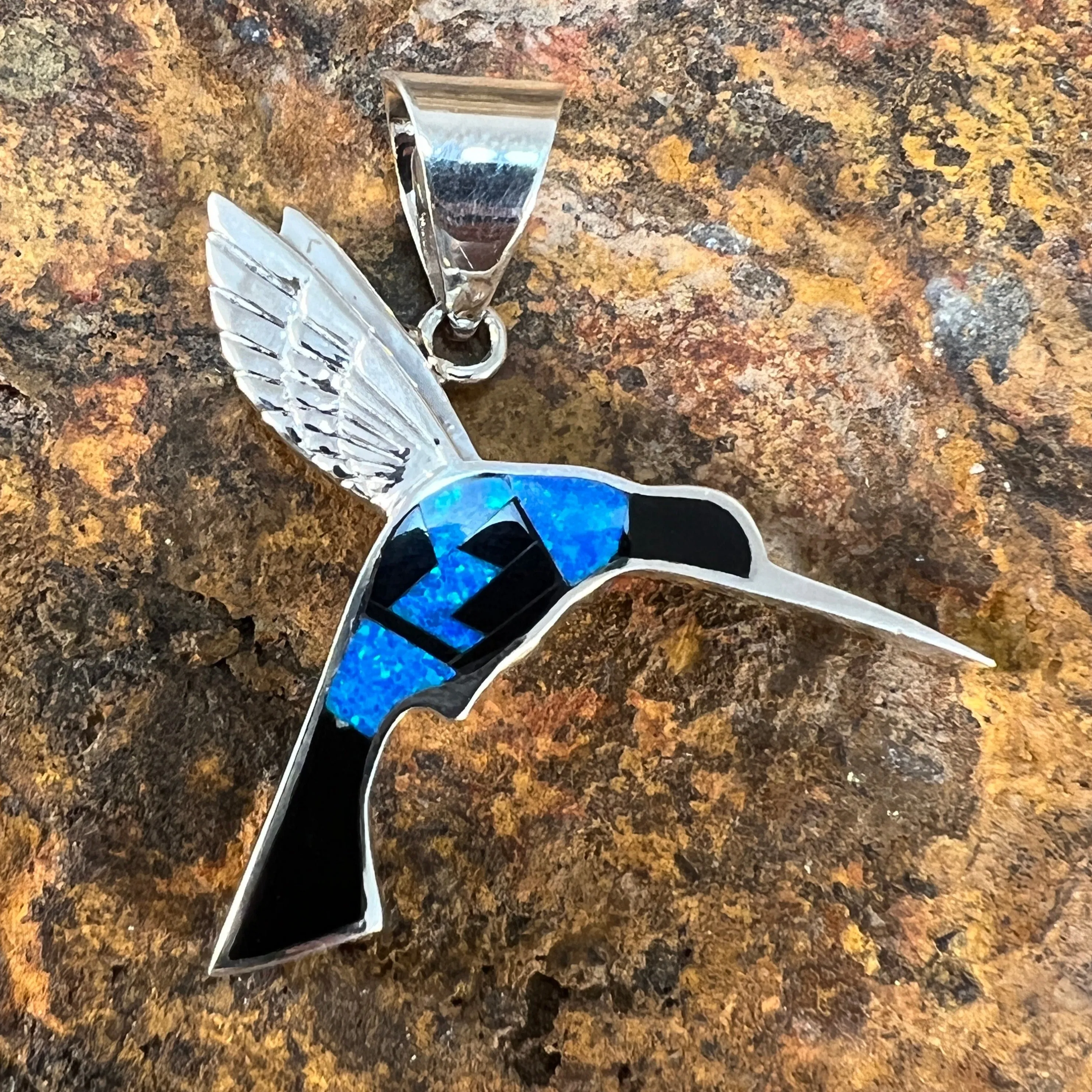 David Rosales Black Beauty Sterling Silver Pendant Hummingbird