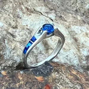 David Rosales Blue Sky Fancy Inlaid Sterling Silver Ring w/ Blue Saphire