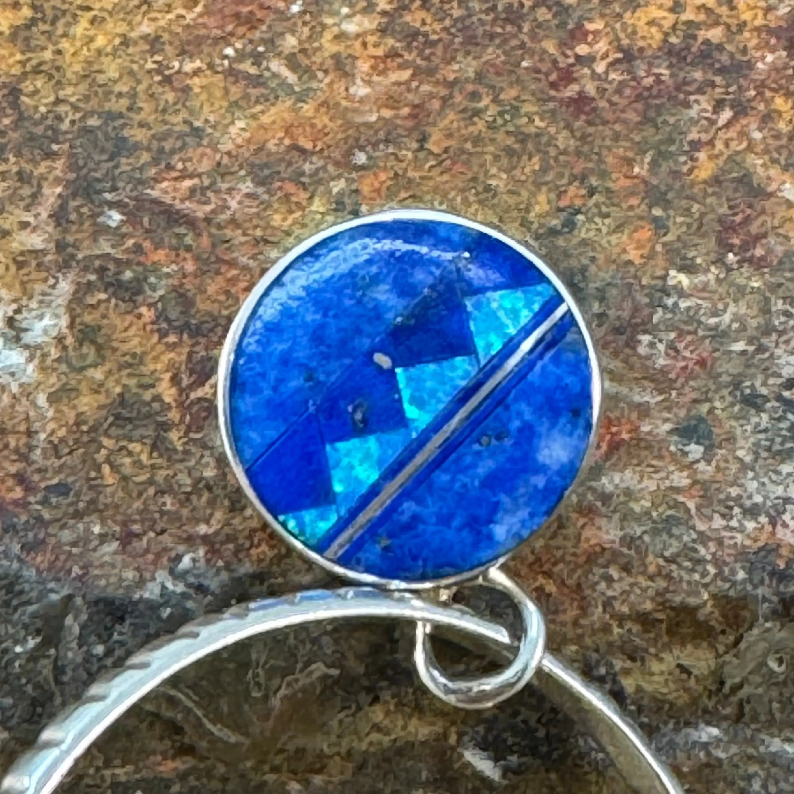 David Rosales Blue Sky Inlaid Sterling Silver Earrings Hoops