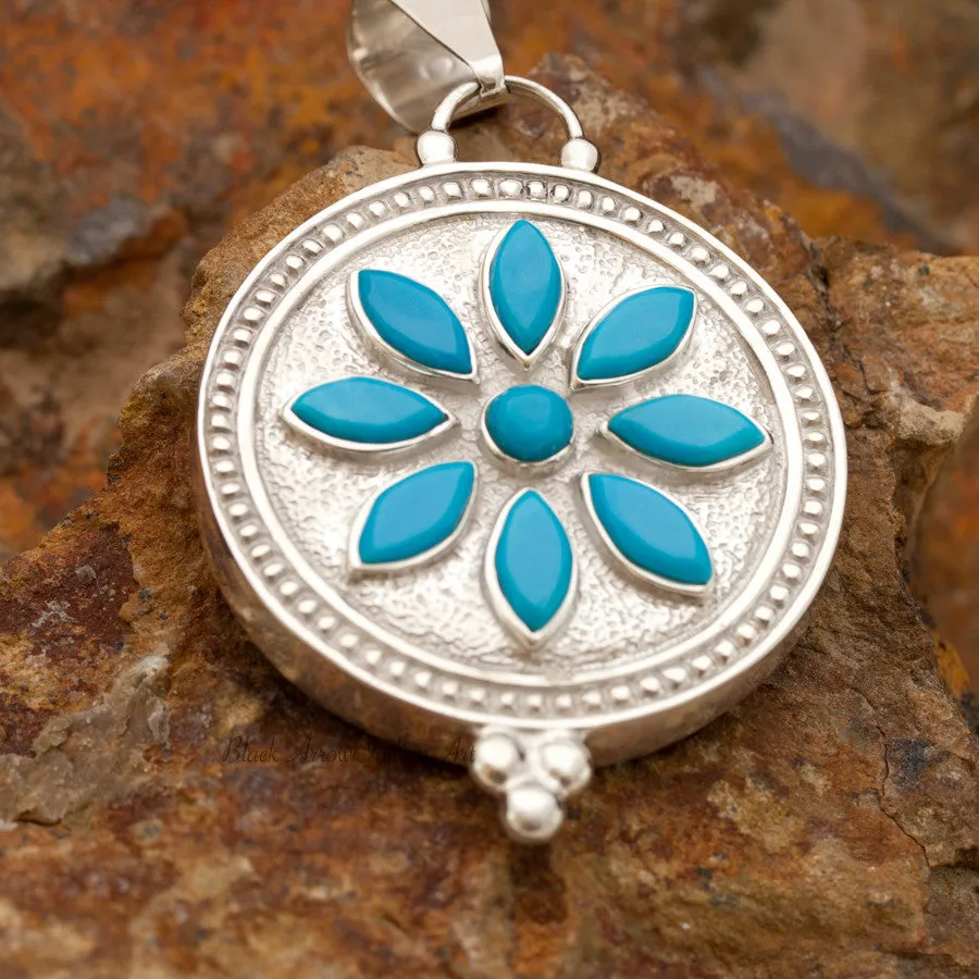 David Rosales Indian Summer Cobble Inlaid Sterling Silver Pendant Two-Sided