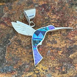 David Rosales Shalako Fancy Inlaid Sterling Silver Pendant Hummingbird