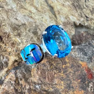 David Rosales Stardust Inlaid Sterling Silver Ring w/ Blue Topaz