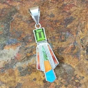 David Rosales Sunrise Inlaid Sterling Silver Pendant w/ Peridot