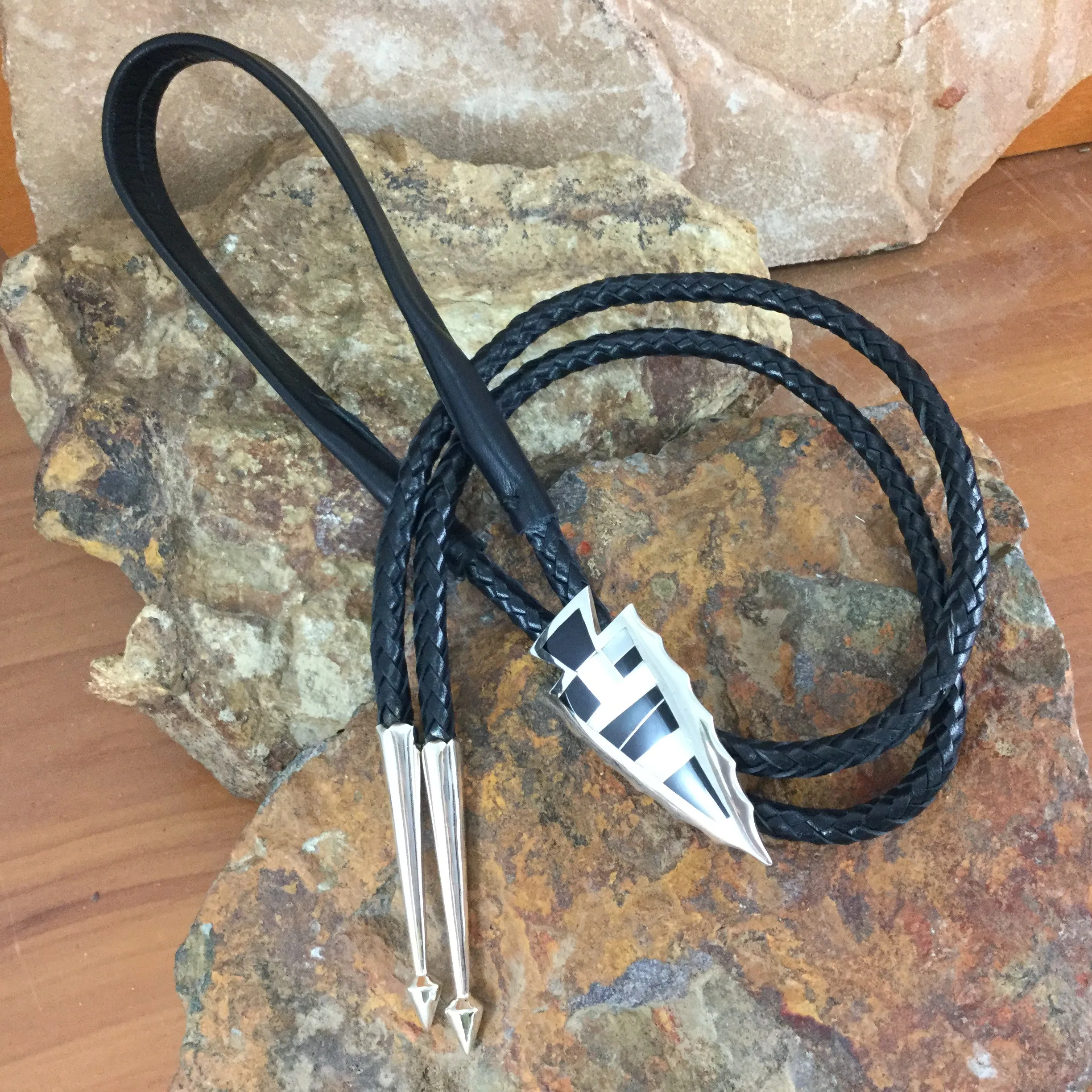 David Rosales Tuxedo Inlaid Sterling Silver Bolo Tie