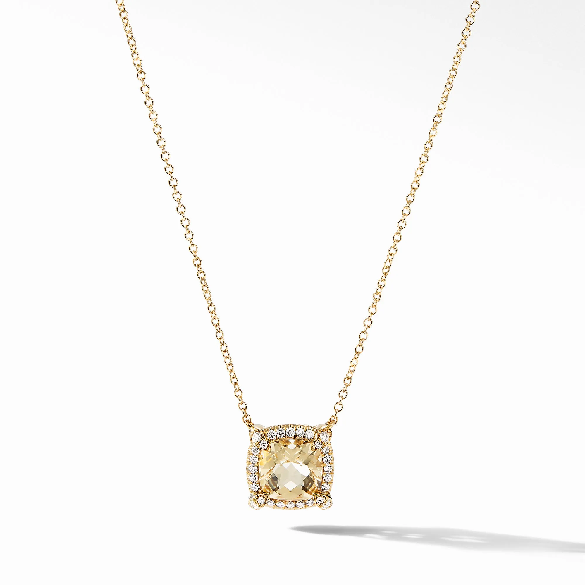 David Yurman Chatelaine Pave Bezel Pendant Necklace in 18K Yellow Gold with Champagne Citrine