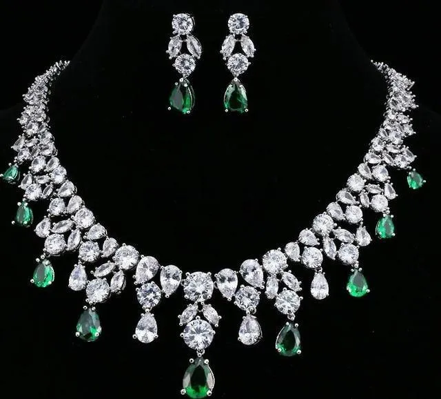 Delightful Long Necklace AAA  Quality Cubic Zirconium Multi Crystals 1 Piece Bridal Wedding Jewelry Set