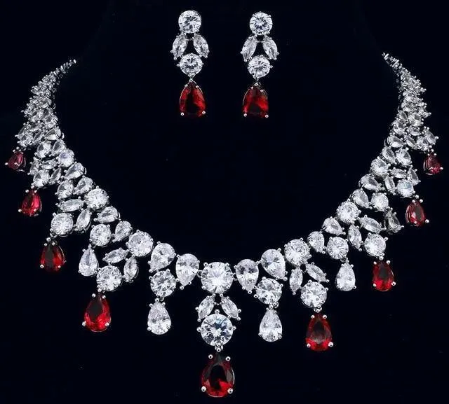 Delightful Long Necklace AAA  Quality Cubic Zirconium Multi Crystals 1 Piece Bridal Wedding Jewelry Set