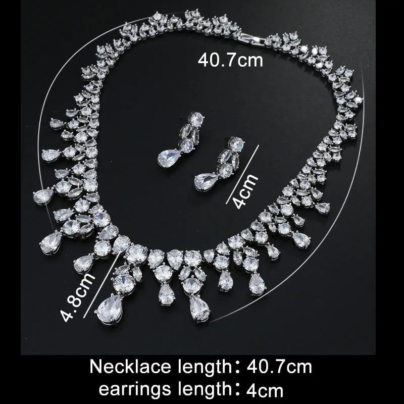 Delightful Long Necklace AAA  Quality Cubic Zirconium Multi Crystals 1 Piece Bridal Wedding Jewelry Set