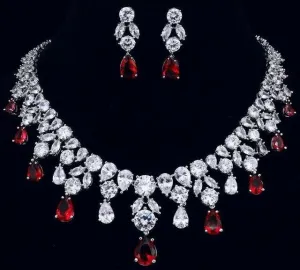 Delightful Long Necklace AAA  Quality Cubic Zirconium Multi Crystals 1 Piece Bridal Wedding Jewelry Set