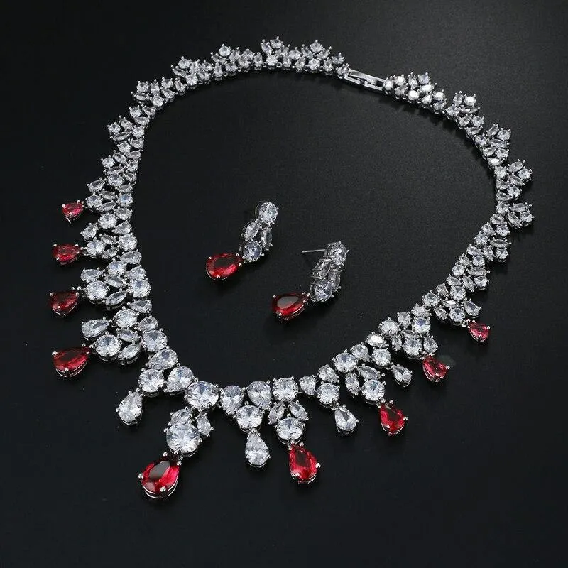 Delightful Long Necklace AAA  Quality Cubic Zirconium Multi Crystals 1 Piece Bridal Wedding Jewelry Set