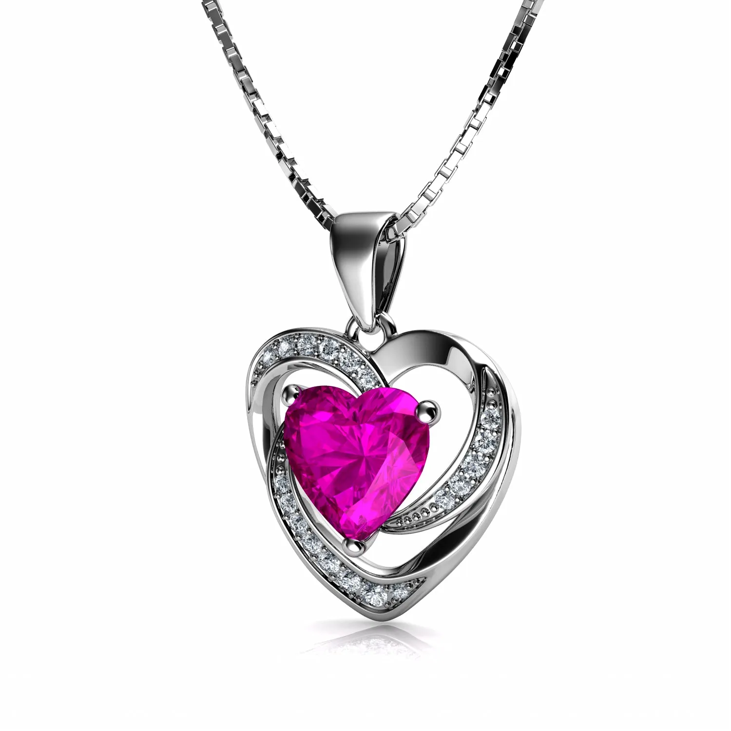 DEPHINI Pink Jewellery SET Heart Necklace & Heart Earrings Silver