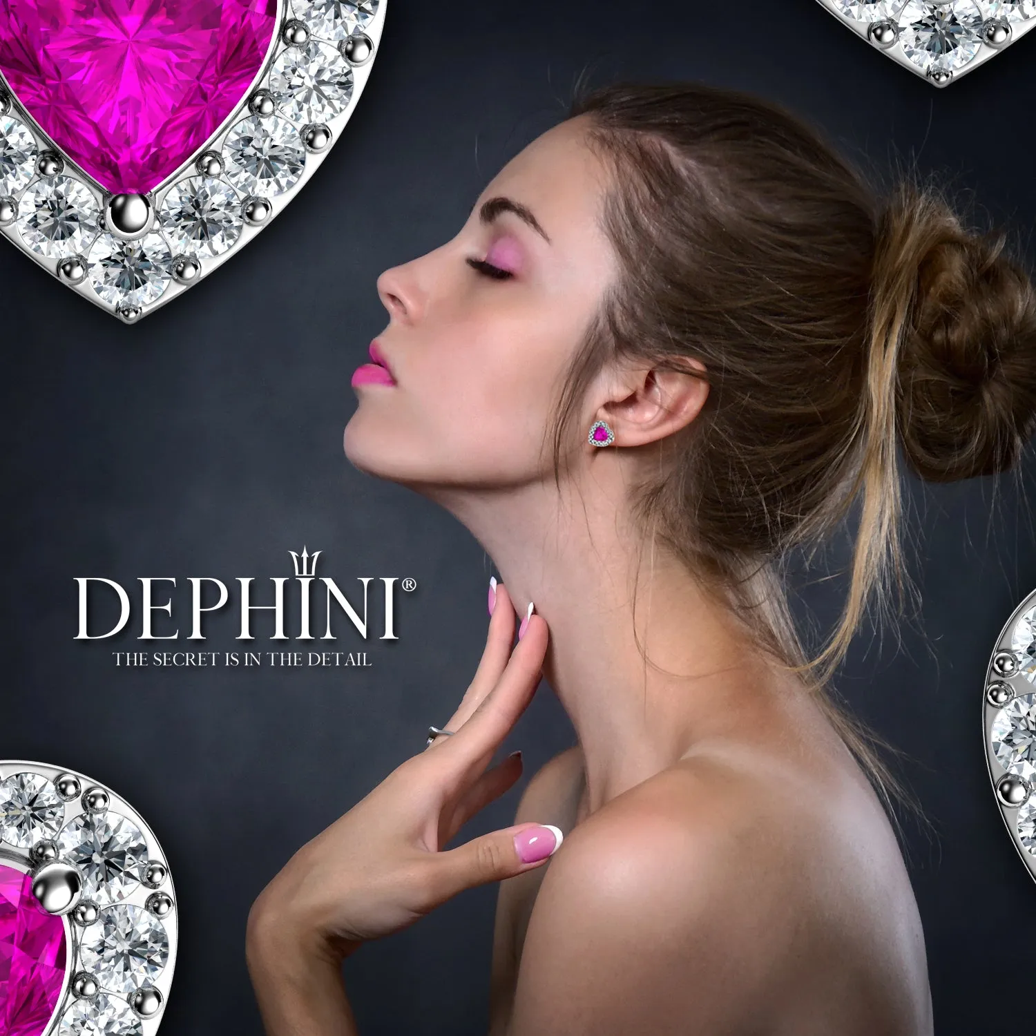 DEPHINI Pink Jewellery SET Heart Necklace & Heart Earrings Silver