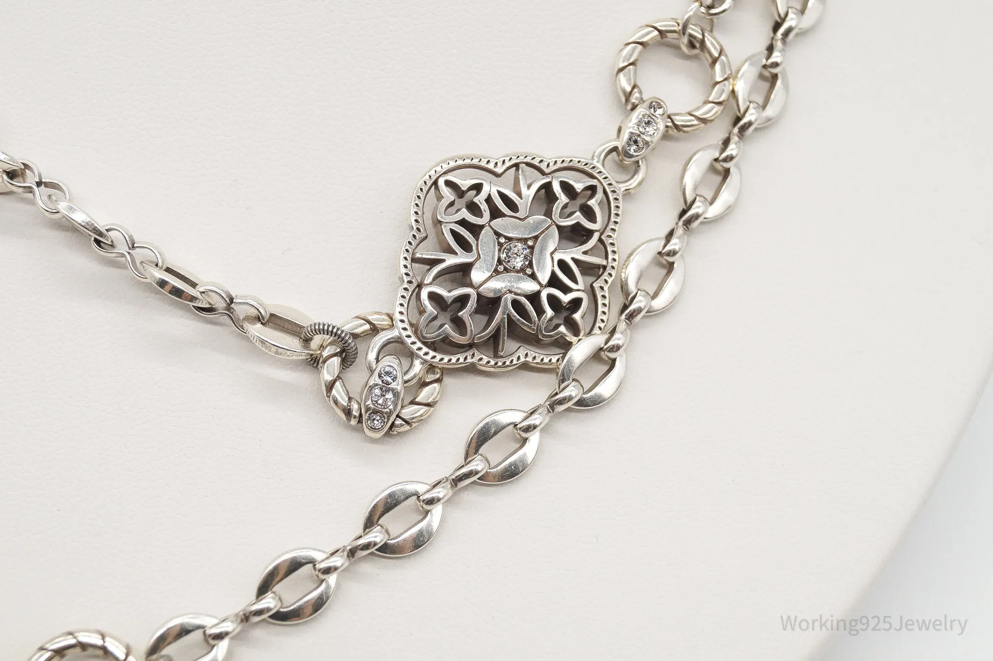 Designer Brighton Crystal Long Chain Sterling Silver Necklace