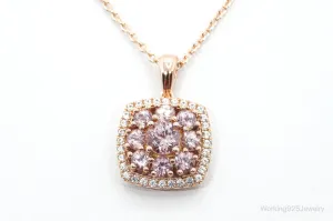 Designer DK White & Pink CZ Rose Gold Vermeil Sterling Silver Necklace