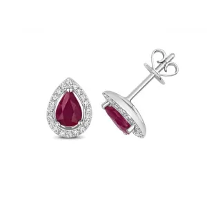 Diamond And Ruby Halo Stud Pear Earrings ED248WR