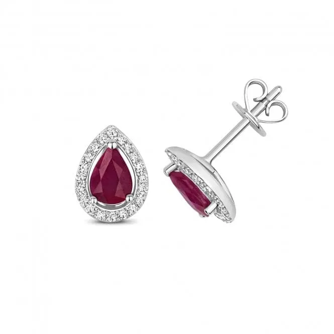Diamond And Ruby Halo Stud Pear Earrings ED248WR