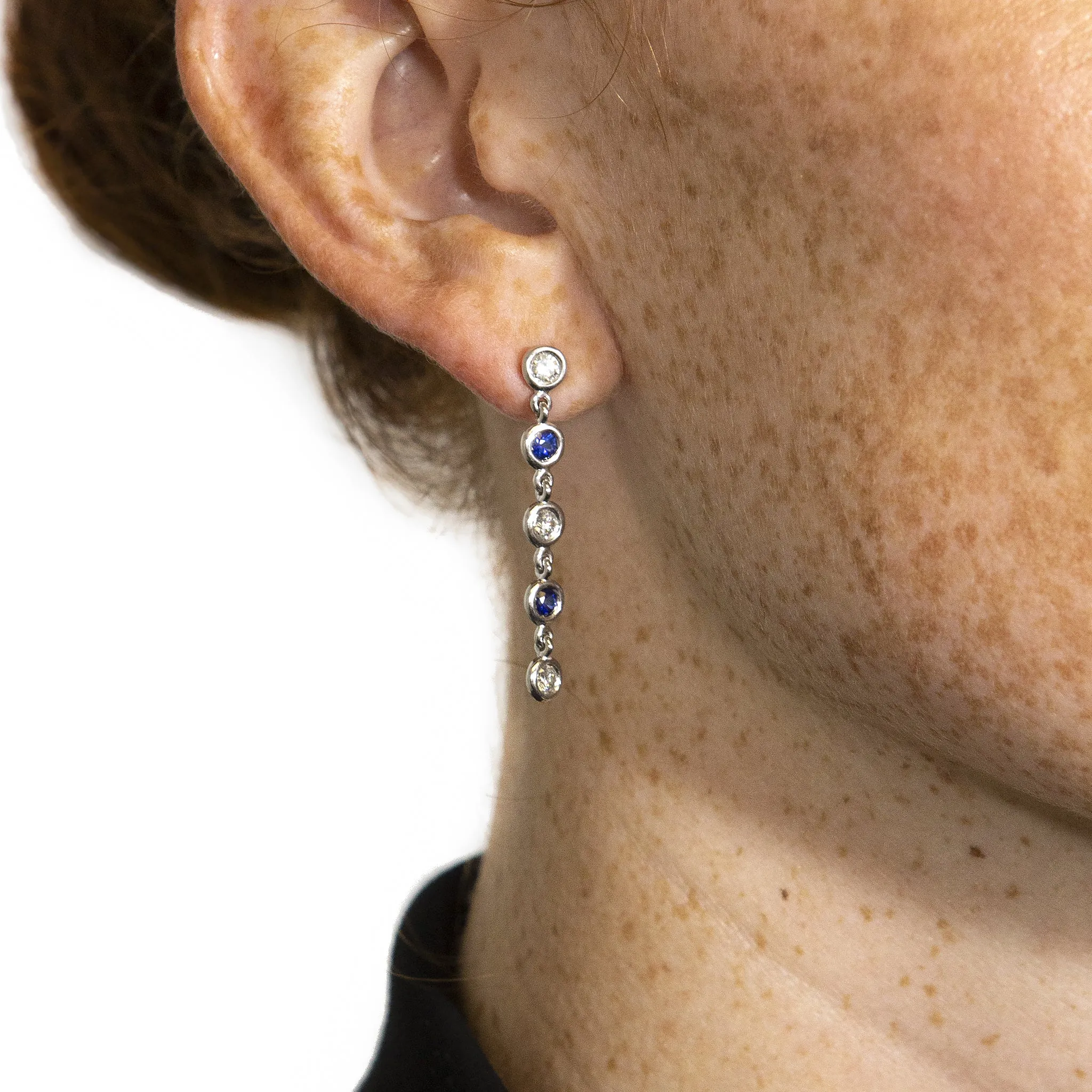 Diamond and Sapphire Drop Earrings