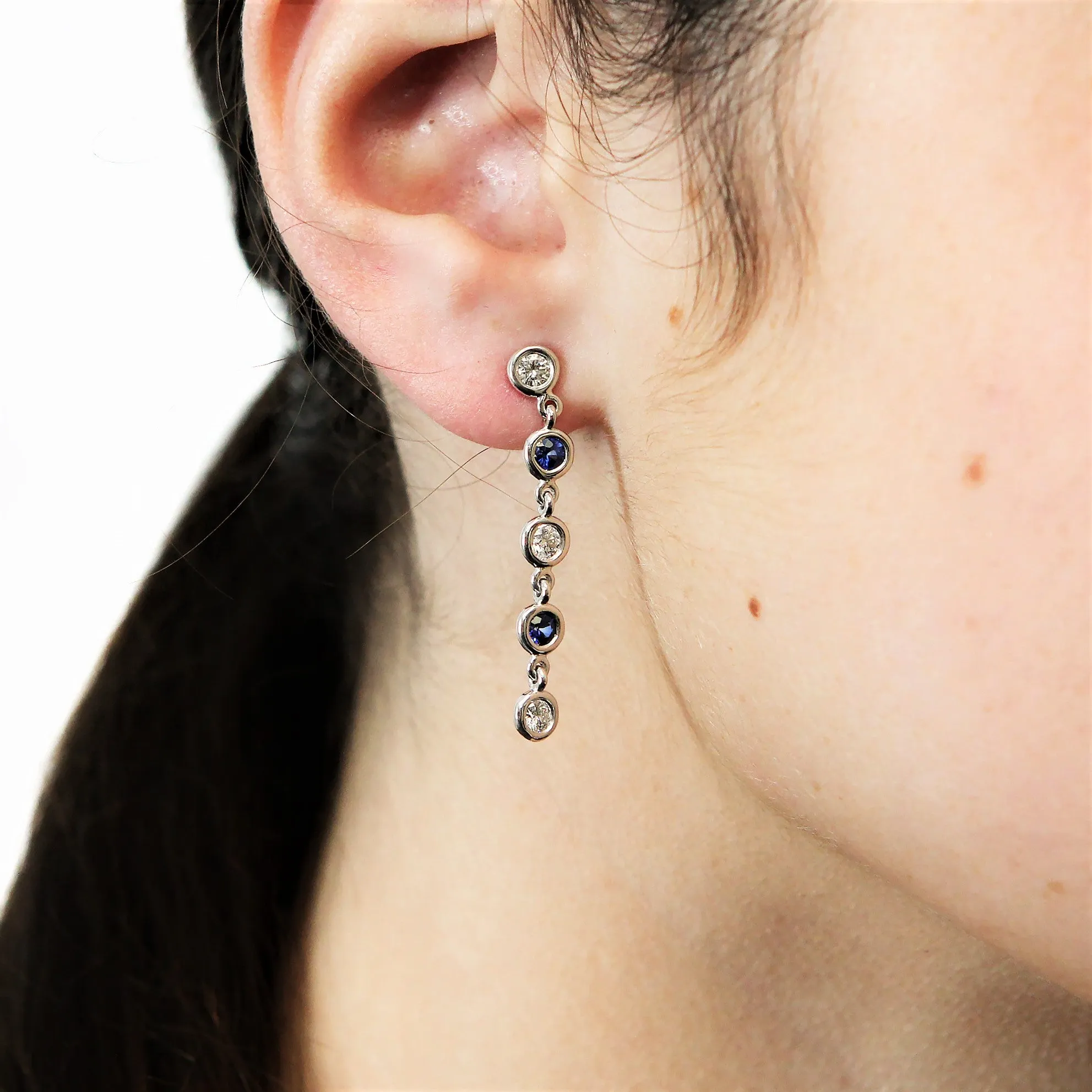 Diamond and Sapphire Drop Earrings